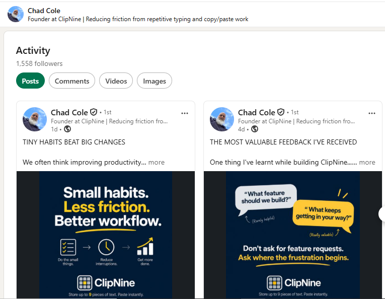 ClipNine — Chad Cole LinkedIn profile growth