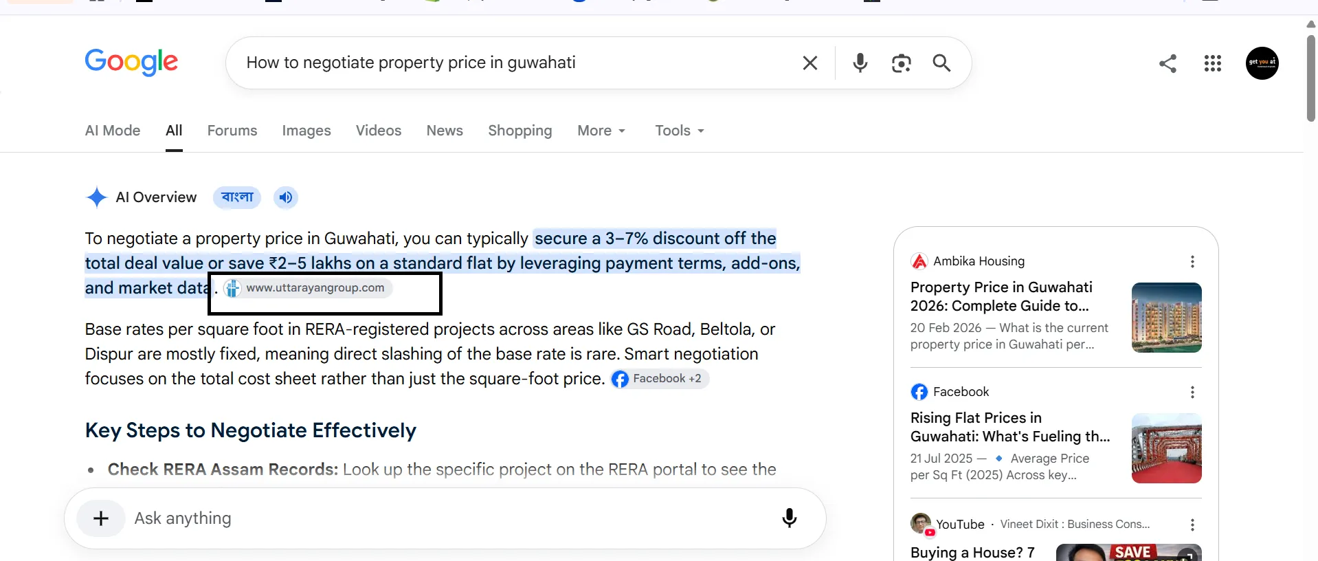 Google AI Overview: Top real estate construction company in Guwahati