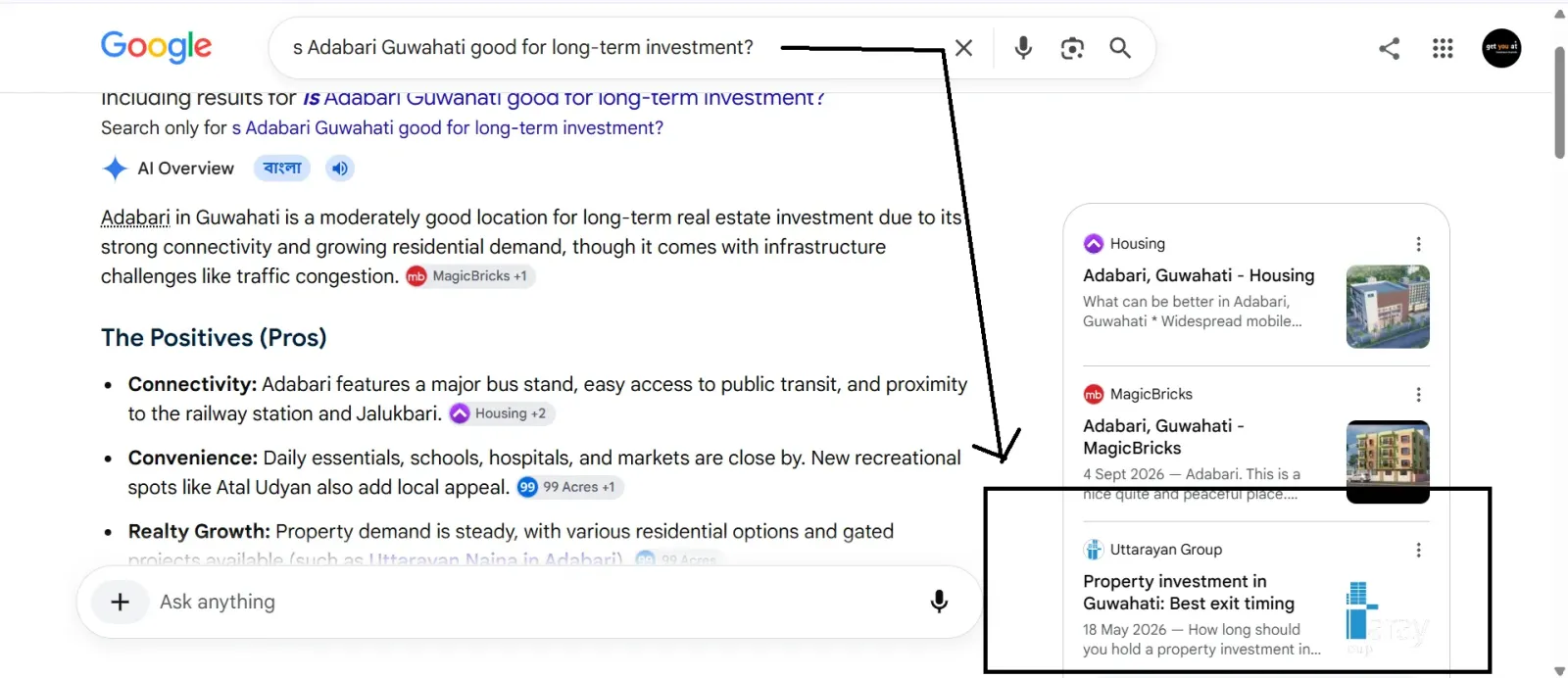 AI Overview citing uttarayangroup.com on price negotiation
