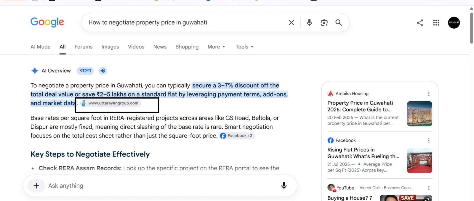 AI Overview for "top real estate construction company in Guwahati"